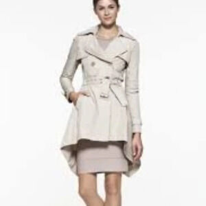 BcbgMaxazria Ophelia Trench  Coat Pumice Ruffle Back Pewter/Grey S